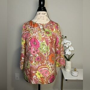 Talbots Floral Paisley Women's Top - Pink, Orange, Green